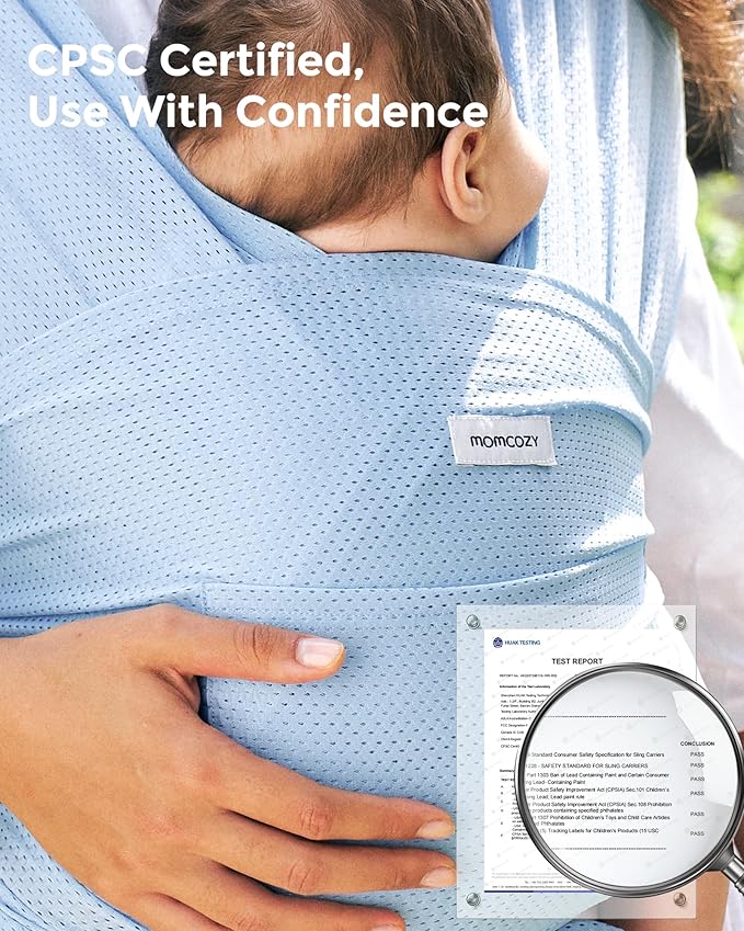 Momcozy Baby Carrier AirMesh - The Perfect Summer Water Sling for Newborns to Toddler 8-35 lbs - Cooling, Breathable and Lightweight Baby Wrap, Nice for Summer, Pool, Beach, Swimming, Light Blue