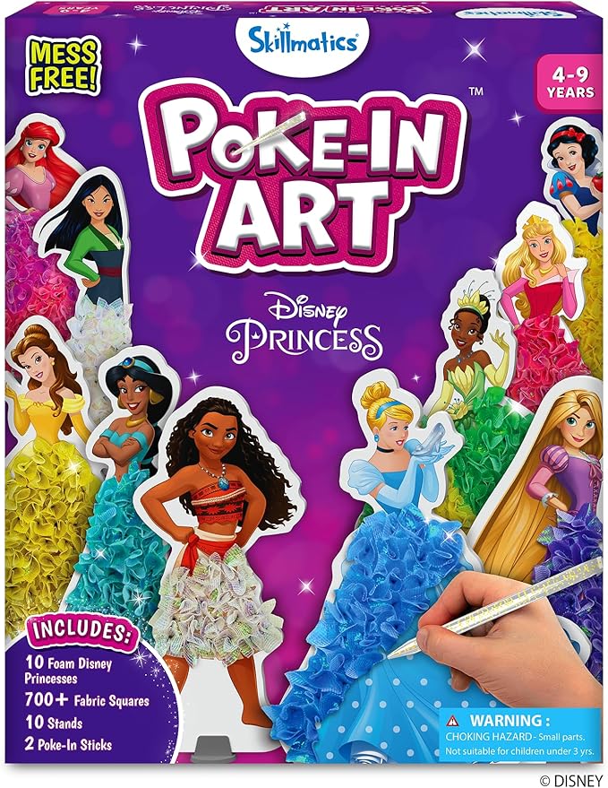 Skillmatics Poke-in Art - Disney Princesses, Mess-Free Fun for Kids, DIY Wood Craft Kits, Creative Activity, Gifts for Girls Ages 4, 5, 6, 7, 8, 9, Includes Cinderella, Ariel, Moana, Rapunzel & More