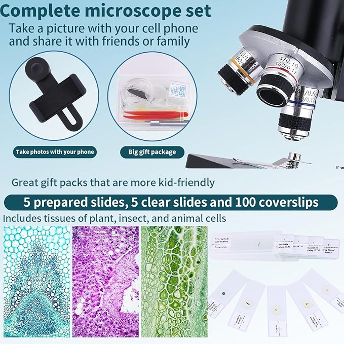 Microscope 40X-2500X Magnification with 4.3-inch Display, Wide-Angle 10X and 25X eyepieces, and Built-in 5-megapixel Camera for School Labs, Animal Husbandry (Black)