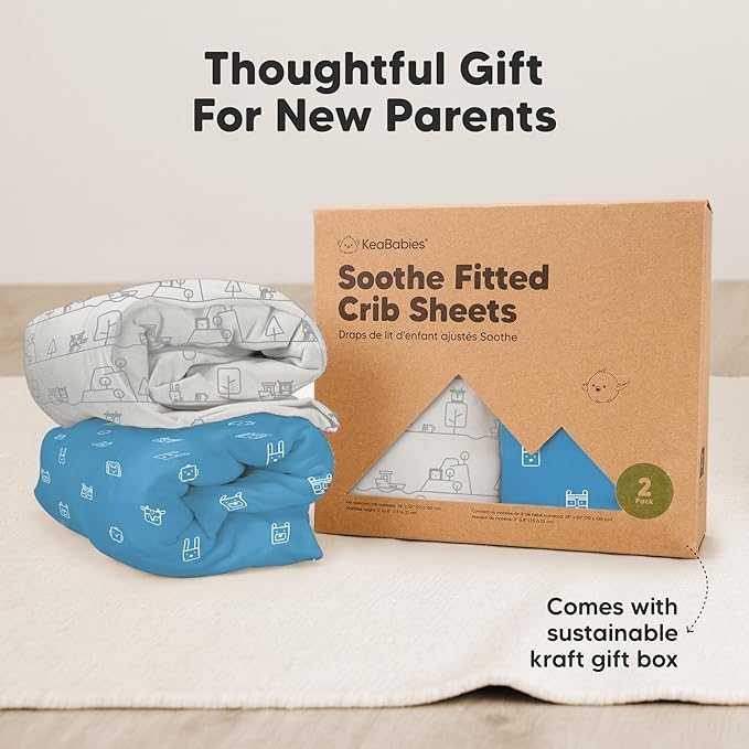 KeaBabies 2-Pack Organic Crib Sheets for Boys, Girls - 52x28 Fitted Crib Mattress Sheet Neutral, Breathable Jersey Cotton Cover for Baby Bed, Toddler Mattress, Soft & Cute Prints (KeaPixel)