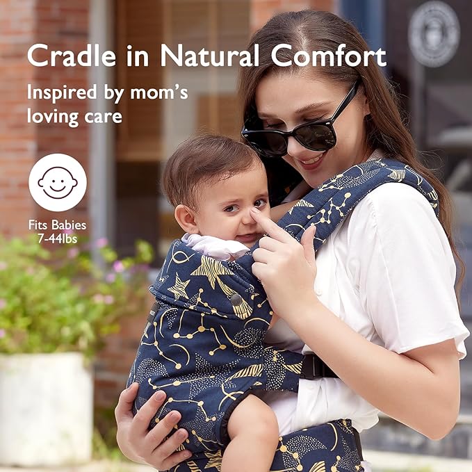 Momcozy Baby Carrier - Ergonomic, Cozy and Lightweight Carrier for 3-24 Months, Effortless to Put On, Ideal for Hands-Free Parenting, Enhanced Lumbar Support, Starry Night