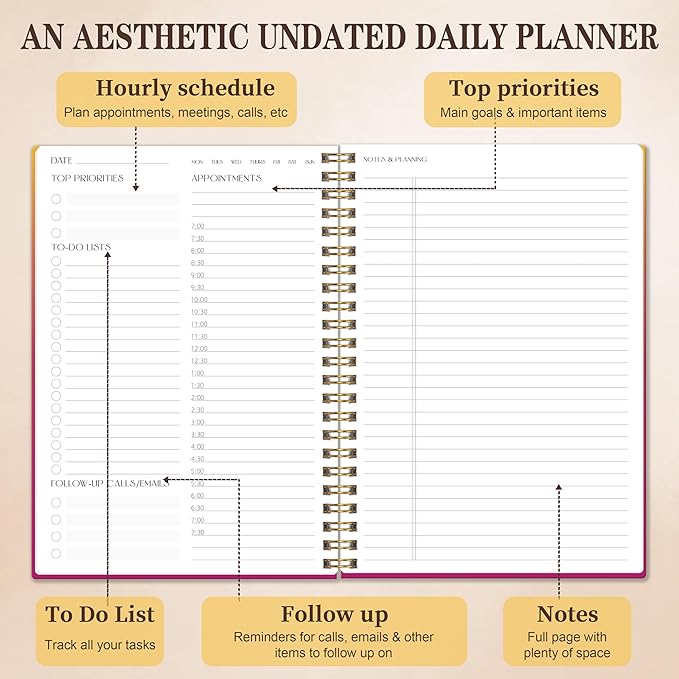 Cute Daily Planner Undated & To Do List Notebook for Work: With Hourly Schedule, 80 days Day on a Page Planner for Life Tasks - Day & Hour Agenda, Organizer Journal For Women or Men Purple