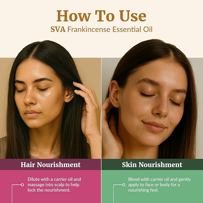 SVA Frankincense Essential Oil – 4 Fl Oz – 100% Natural Boswellia Serrata Oil - for Diffuser, Hair Care, Face, Skin Care, Aromatherapy, Scalp and Body Massage, Soap and Candle Making – with Dropper