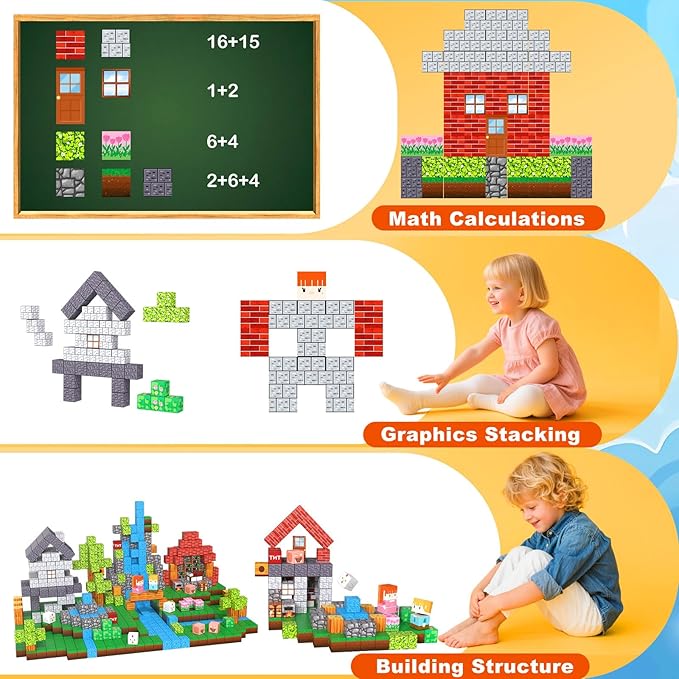 150PCS Magnetic Building Blocks, 1 Inch Magnetic Cubes for Kids Ages 3-8, STEM Montessori Toys, Creative Construction & Stacking Toys, Educational Magnetic Blocks for Boys & Girls