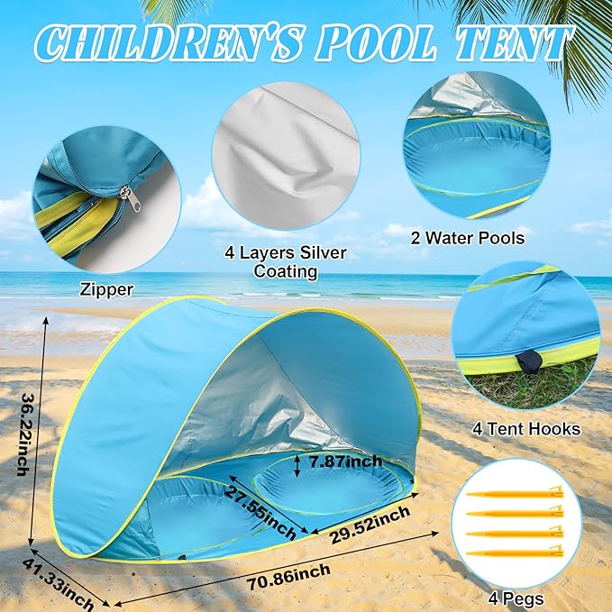 Baby Beach Tent-2 Pools Pop Up UPF 50+ Sunshade with Carry Bag, Portable for Travel,Beach,Camping,Indoor