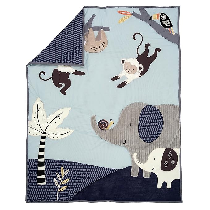 Lambs & Ivy Jungle Party 3-Piece Elephant/Monkey Baby Crib Bedding Set
