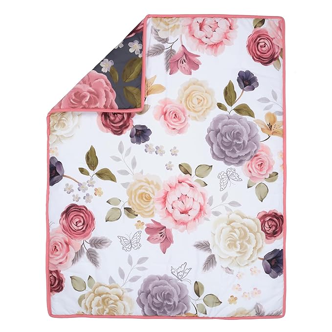 Lambs & Ivy Secret Garden Luxury Floral 3-Piece Cotton Sateen Crib Bedding Set