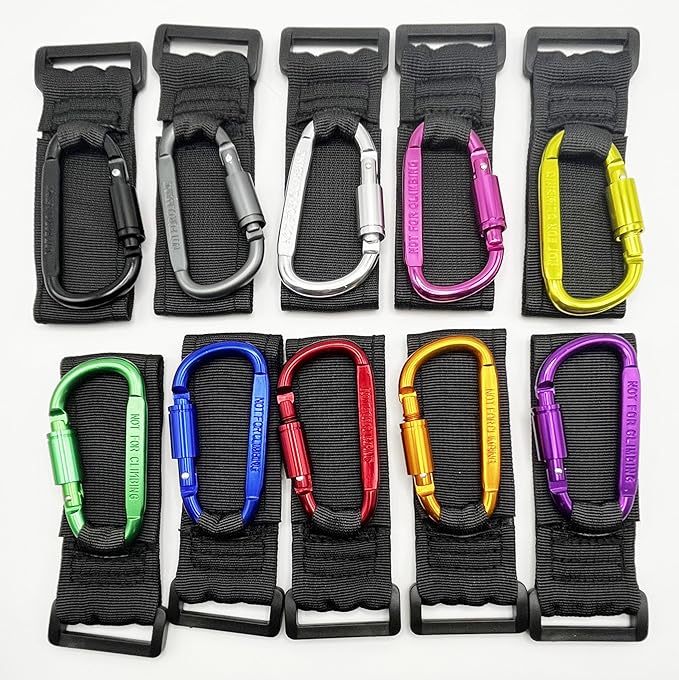 Baby Stroller Hook, Carry 30 lbs per Stroller Carabiner Clip, Adjustable Baby Stroller & Car Seat Hook for Hanging Diaper Bag, Wheelchair,Golf cart, Shopping and Pet Cart(2 Pcs Blue)
