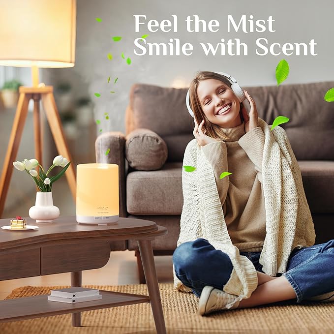 ASAKUKI Essential Oil Diffuser, 5-in-1 Quiet Humidifier, Home Fragrance Aroma Diffuser with 7 LED Color Changing Light and Auto-Off Switch (Pure White)