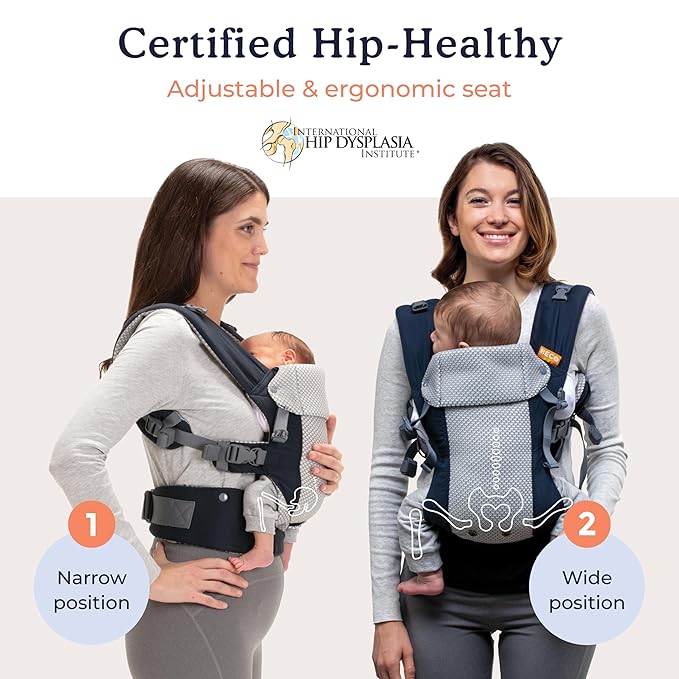 Beco Gemini Baby Carrier from Newborn to Toddler - Certified Ergonomic Newborn Baby Carrier for Infants and Children of 7-35 lbs - M Shape, Adjustable Seat, Breathable 3D Mesh (Cool Navy)