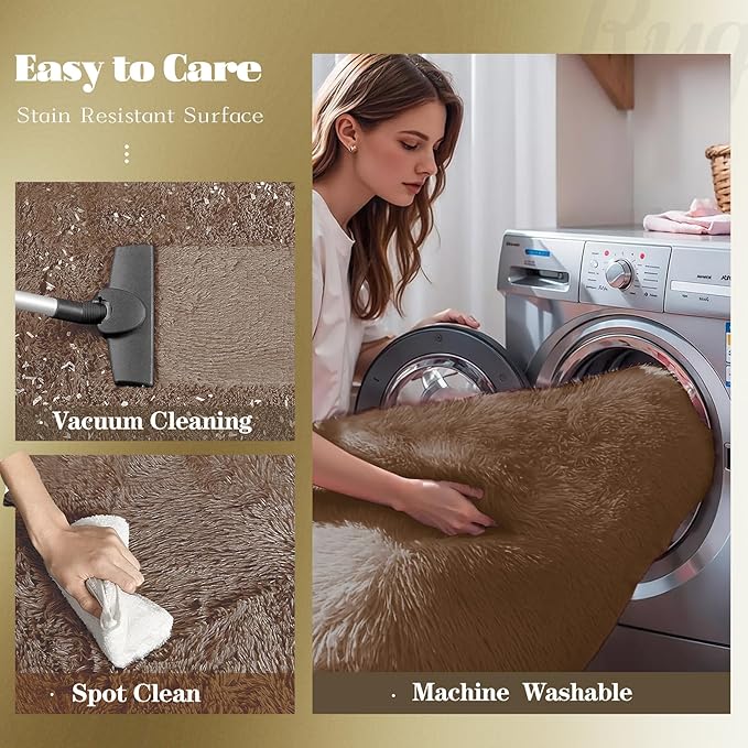 4x6 Area Rug for Living Room: Fluffy Shag Soft Washable Rugs Fuzzy Plush Indoor Carpet for Bedroom Nursery Playroom Dorm Kids Girls Boys Room (Coffee, 4'x6')