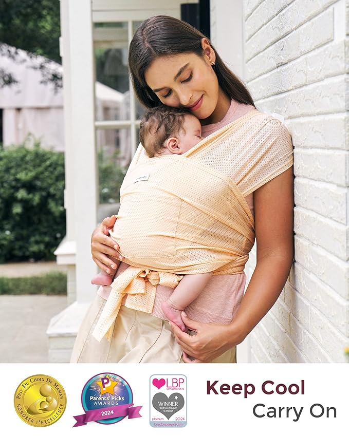 Momcozy Baby Carrier AirMesh - The Perfect Summer Sling for Newborns to Toddler 8-35 lbs - Cooling Fabric Baby Wrap, Lightweight, Ergonomic, and Easy to Wear, Light Beige