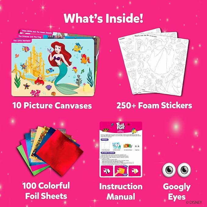 Skillmatics Foil Fun - Disney Princess, Mess-Free Art & Craft Kits for Kids, DIY Creative Activity, Travel Toys, Perfect Gifts for Fans of Moana, Cinderella, Ariel, Jasmine, Ages 4, 5, 6, 7, 8, 9