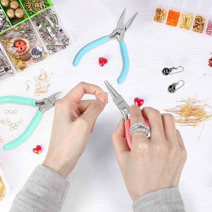 WORKPRO Jewelry Pliers Set, 3 Pack Jewelry Making Tool Kit Includes Mini Needle Nose Plier/Chain Nose Plier, Round Nose Plier and Wire Cutter for Jewelry Repair, DIY Crafts, Jewelry Making Supplies