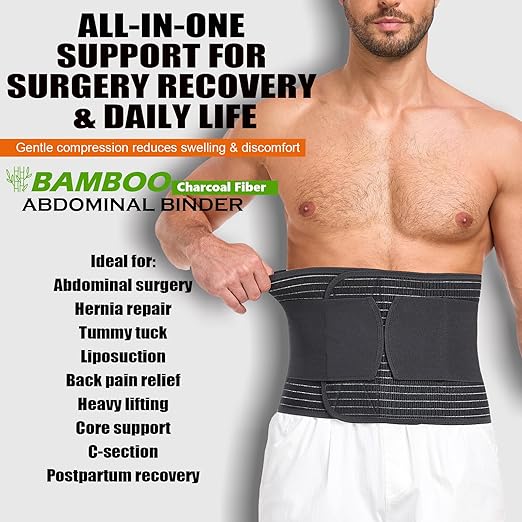 Abdominal Binder for Men and Women – Post Surgery & Postpartum Recovery Hernia Support Belt Waist Trainer for Men Adjustable Compression Wrap (Black,XL)
