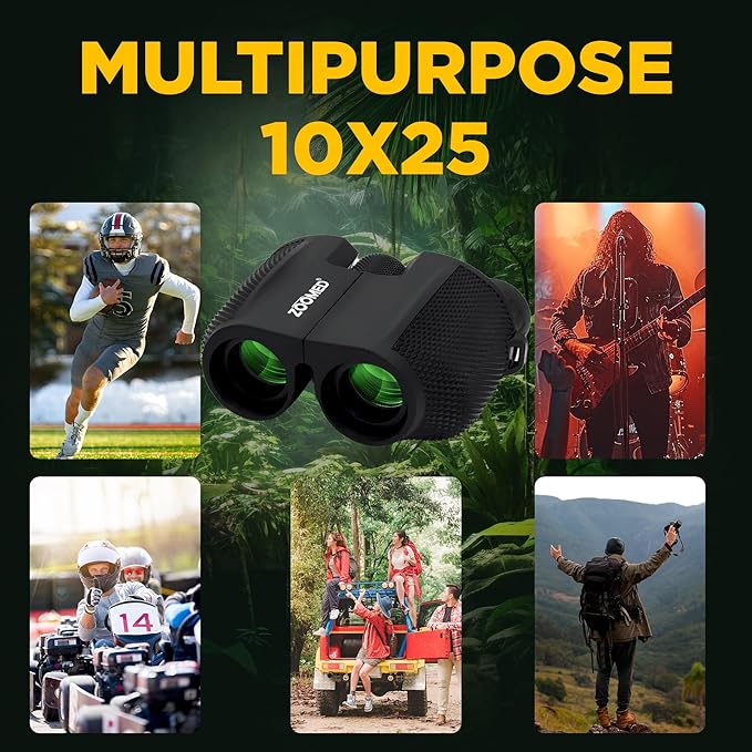 Compact Binoculars for Bird Watching 10x25, Binoculars for Kids and Adults, theather, Easy Focus, Outdoor Travel Sightseeing, Hiking, Small for Adults, Games, Sports, Travel, car Race.