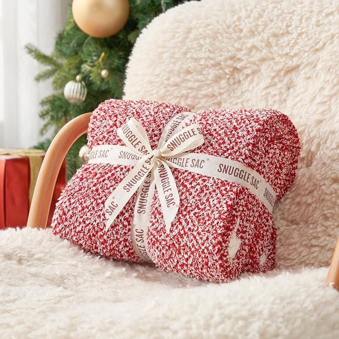 Snuggle Sac Red Throw Blanket for Couch, Super Soft Warm Christmas Red Blankets Cozy Knit Fuzzy Plush Lightweight Throws for Sofa, Bed, Camping, Heather Red, 50x60 inches