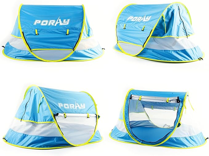 Poray Portable Baby Beach Tent with UPF 50+ Sun Shelter,Mosquito Net and Sunshade, Ideal Pop Up Kids Travel Tent with Carry Bag & 2 Stakes,Outdoor Indoor Play and Sun Protection