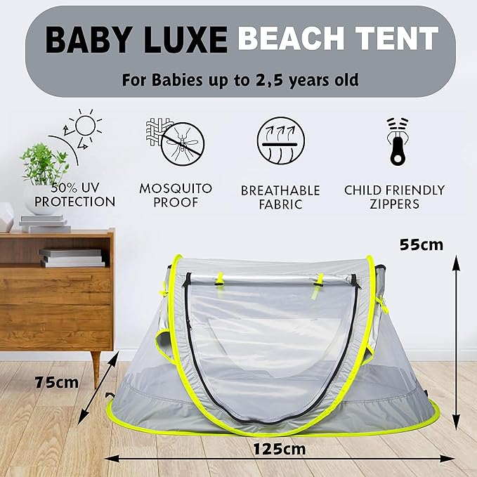 Poray Portable Baby Beach Tent with UPF 50+ Sun Shelter,Mosquito Net and Sunshade, Ideal Pop Up Kids Travel Tent with Carry Bag & 2 Stakes,Outdoor Indoor Play and Sun Protection