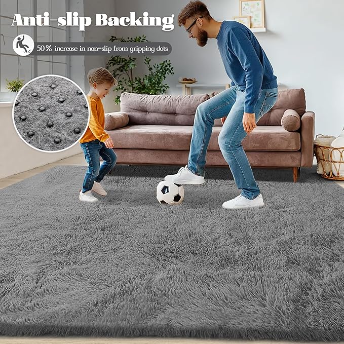 2x6 Runner Rug for Bedroom: Fluffy Shag Soft Washable Rugs Small Fuzzy Plush Indoor Carpet for Hallway Bedside Dorm Kids Girls Boys Room (Grey, 2'x6')