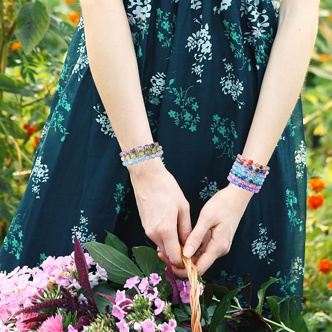 UFU 8mm Glass Beads for Jewelry Making, 1300+ Pcs 46 Colors Crackle Glass Beads Bracelet Making Kit, Round Crystal Beads for Bracelets Necklace DIY Crafts Gifts, Without Jewelry Pliers