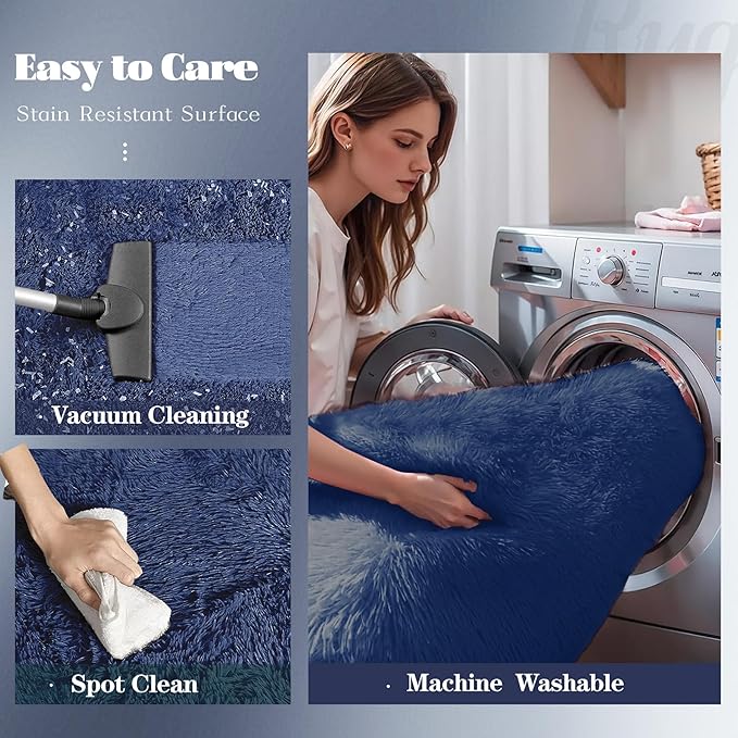 4x6 Area Rug for Living Room: Fluffy Shag Soft Washable Rugs Fuzzy Plush Indoor Carpet for Bedroom Nursery Playroom Dorm Kids Girls Boys Room (Navy Blue, 4'x6')