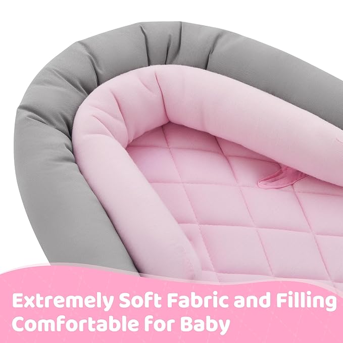 Pro Goleem Car Seat Head Support Infant, Soft Infant Car Seat Insert, 2 in 1 Carseat Head Support for Toddler, Perfect for Car Seat, Stroller, Swing, Bouncer, Pink and Gray
