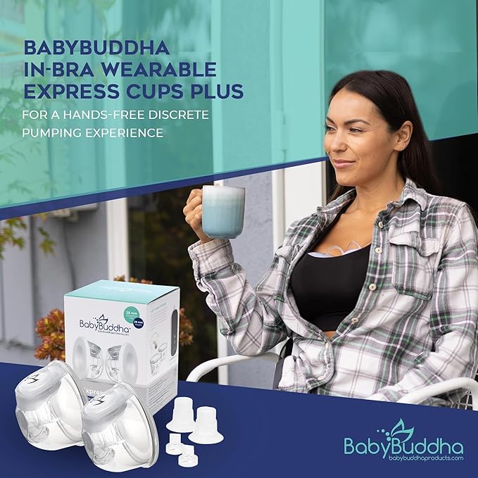 BabyBuddha Hands Free Milk Collection Cups for Breast Pump, 8 Fl Oz Each, Wearable Breastmilk Containers, Compatible with BabyBuddha Pump, Spill Resistant Design, Small Flange 22 to 24mm, 2 Pack