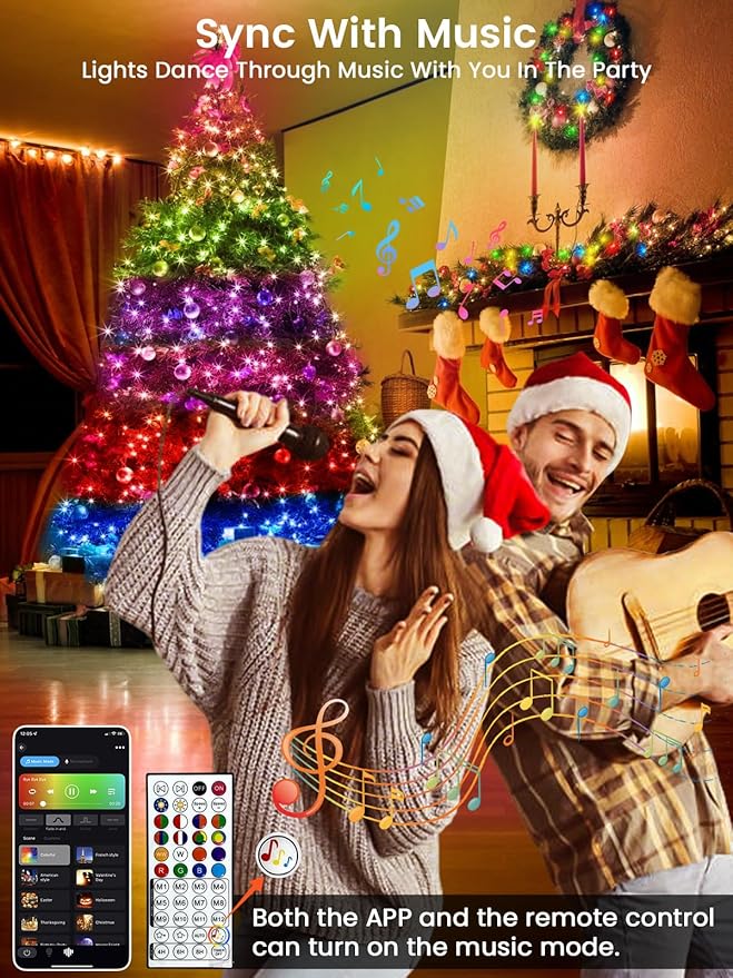 240LED Smart Color Changing Halloween Lights App Control, 95FT Waterproof RGB Music Sync Xmas Fairy String Light with Remote & Timer, Twinkle Christmas Tree Lights Outdoor Indoor Halloween Decorations