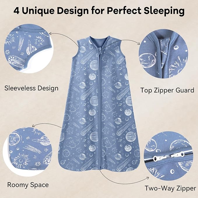 Baby Sleep Sack 18-24 Months 3 Pack 100% Cotton Lightweight 0.5 TOG Wearable Blanket Baby Sleep Bag with 2-Way Zipper for Infant Toddler