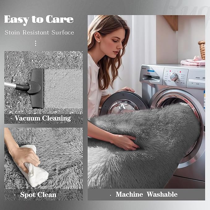 4FT Round Rug for Bedroom: Fluffy Shag Soft Washable Rugs Circle Small Fuzzy Plush Indoor Carpet for Living Room Nursery Playroom Dorm Kids Girls Boys Room (Dark Grey, 4'x4')