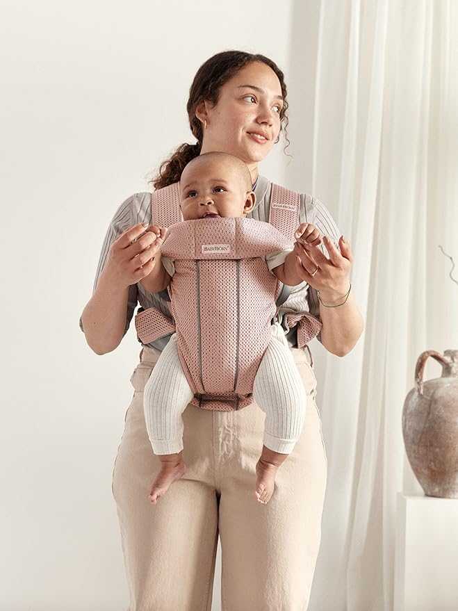 BabyBjörn Baby Carrier Mini, 3D Mesh, Dusty Pink | Newborn Carrier (7-25 lbs), Ergonomic, Easy-to-Use