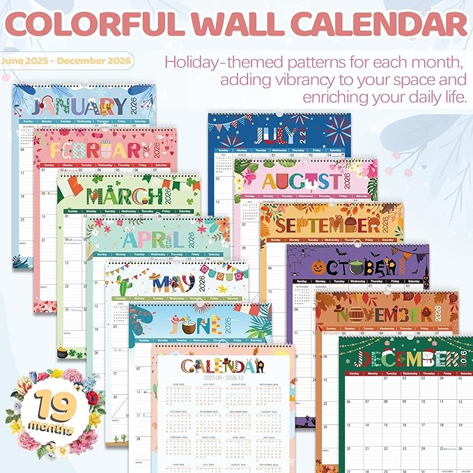 GuassLee Extra Large Wall Calendar 2025-2026, 19-Month Vertical Wall Calendar 2025, Jun. 2025 to Dec. 2026, 17" X 22" Paper Hanging Planner with Thick Paper Spiral Bound for Office Home Organizing