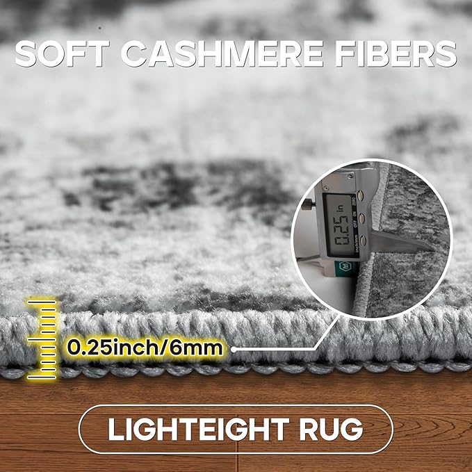 4x6 Area Rugs for Living Room Rug Washable: Modern Large Rug for Dining Room Bedroom Carpet Non Slip Low Pile 4 by 6 Indoor Abstract Nursery Home Office Black Grey