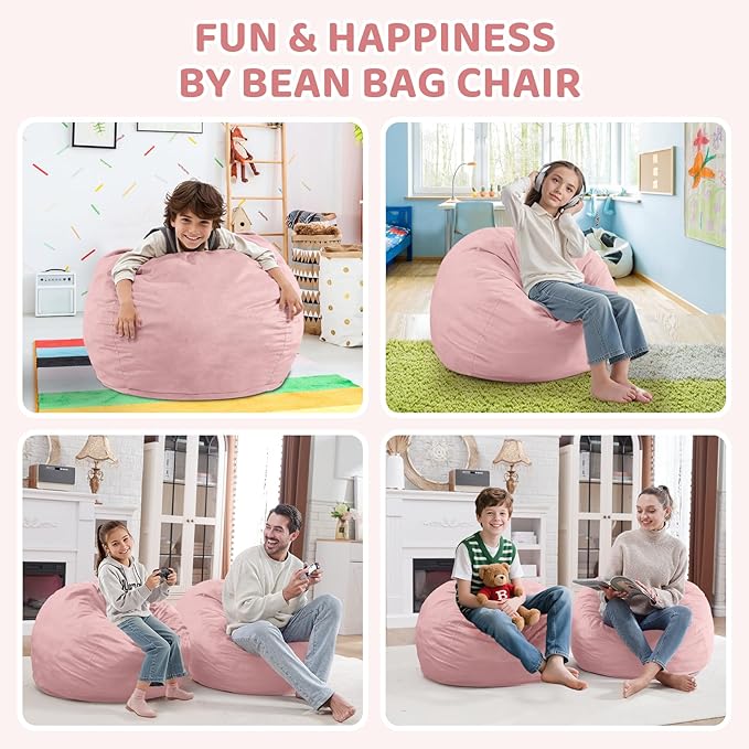 2FT Bean Bag Chair, Comfy Bean Bag Chairs with Memory Foam Filled, Fluffy Beanbag Sofa with Dutch Velvet Cover, Teardrop BeanBag Chairs for Living Room, Playroom - Light Pink