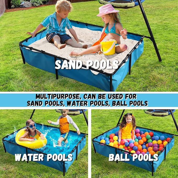 4-in-1 Heavy Duty Swing Set for Backyard – Large Metal Frame with Saucer Swing, Sandbox, Basketball Hoop & Single Swing Seat | Toddler to Kids Play Equipment | Outdoor & Indoor Use | Kids Gift