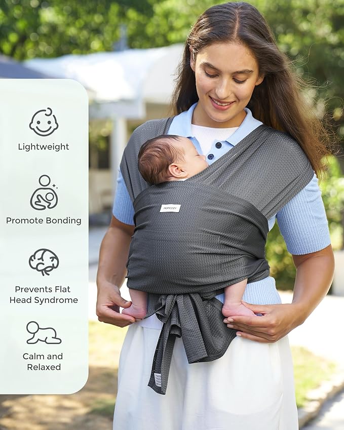 Momcozy Baby Carrier AirMesh - The Perfect Summer Water Sling for Newborns to Toddler 8-35 lbs - Cooling, Breathable and Lightweight Baby Wrap, Nice for Summer, Pool, Beach, Swimming, Charcoal Gray