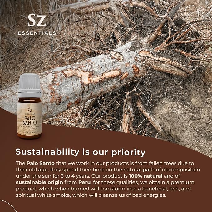 Palo Santo Essential Oil – 100% Pure – Ethically Sourced from Peru – Sacred Oil for Ritual Use, Spiritual Cleansing & Energy Clearing – Bursera graveolens – Vegan – 0.17 fl oz (5mL)