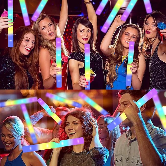 24-Count Foam Glow Sticks Party Pack - 5 Colors, Steady Bright LED Light Up Sticks for Weddings, Birthdays, Christmas, Halloween | Foam Glow Sticks Bulk Reusable, 6-Hr Glow