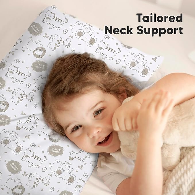 KeaBabies Toddler Pillow with Pillowcase, Jumbo 14X20 - Soft Organic Cotton Toddler Pillows for Sleeping - Machine Washable - Perfect for Travel, Toddler Bed Set (KeaSafari)