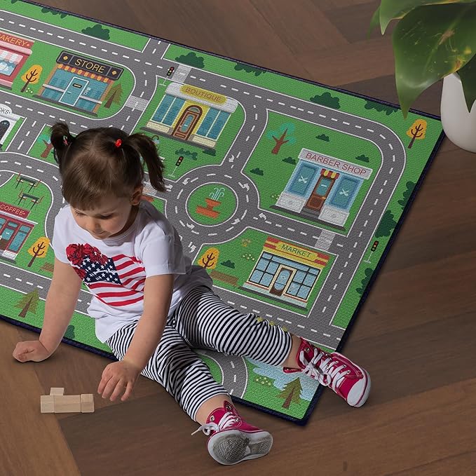 Play Rug for Playroom 59"x39" Car Mat Town City Road Map for Boys Bedroom Fun Car Play Area Carpet Non-Slip Washable
