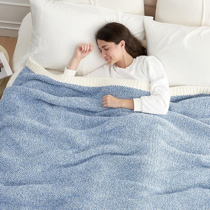 Snuggle Sac Heather Blue Bed Blanket Oversized Twin XL 66x90, Super Soft Warm Blankets for Bed, Living Room, Luxurious Microfiber Blanket Dupes, Heather Blue, 66x90