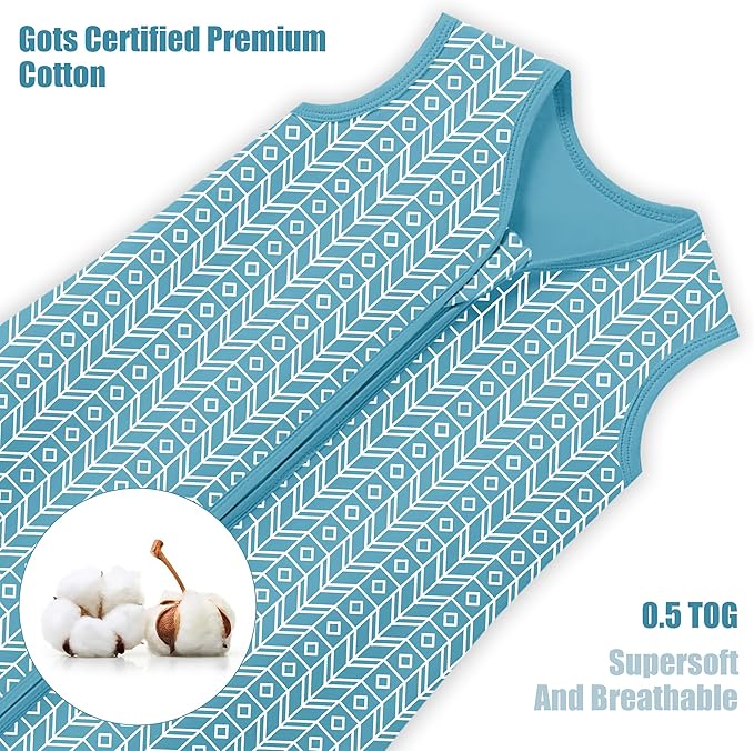 SWEET DOLPHIN Baby Sleep Sack 0-6 Months - 100% Cotton 2-Way Zipper TOG 0.5 Infant Wearable Blanket, Newborn Essentials Toddler 3 Pack Sleeping Sacks - Peacock Blue
