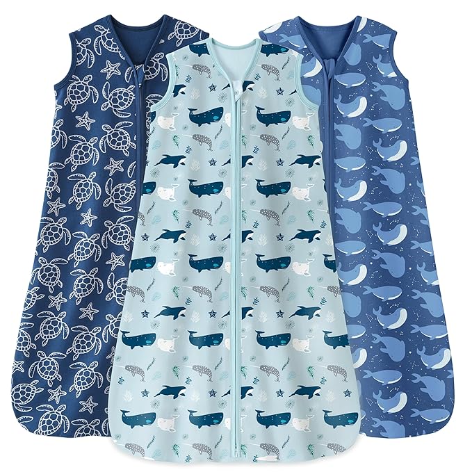 Baby Sleep Sack 0-6 Months 0.5 Tog Wearable Blanket Baby, 3 Pack 100% Cotton Lightweight Sleeping Sack with 2-Way Zipper for Newborn Infant Shark