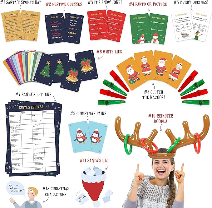 Gutter Games 12 Games of Christmas - 12 Hilarious Holiday Activities [Family Party Games Pack for Kids, Teens & Adults] - by Beat That! Game - Multicolor