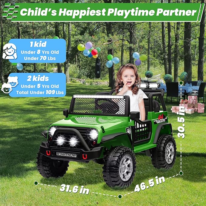 24V 4WD Ride on Truck Car w/800W Motors, Gift Flower, Remote Control, 2 Seaters, Light Bar, 3 Speeds, Pop Music, Power Four Wheels, 24 Volt Ride on Toy Car for Big Kids, Green