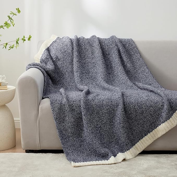 Snuggle Sac Heather Navy Throw Blanket for Couch, Super Soft Warm Microfiber Blankets Navy Blue, Cozy Knit Fuzzy Plush Lightweight Throws for Sofa, Bed, Heather Navy,50x60 inches