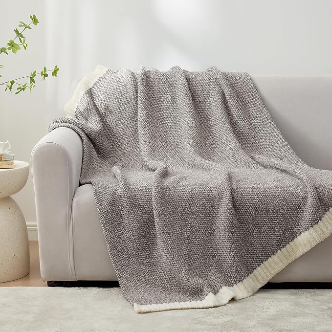 Snuggle Sac Grey Throw XL Blanket, Super Soft Warm Oversized Throw Knit Blankets Fuzzy Plush, Dark Grey, 50x70 inches