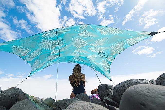 Neso Tents Beach Tent with Sand Anchor, Portable Canopy Sunshade - 7' x 7' - Patented Reinforced Corners(Aqua Fronds)