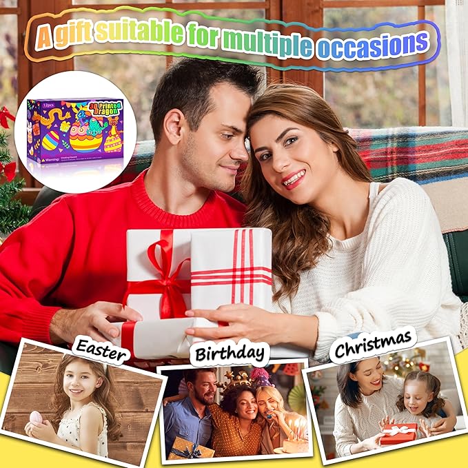 12PCS 3D Dragon Eggs with Dragon Inside, Easter Basket Stuffers Mini Easter Egg Set Articulated Unique Easter Basket Essentials for Adults Kids